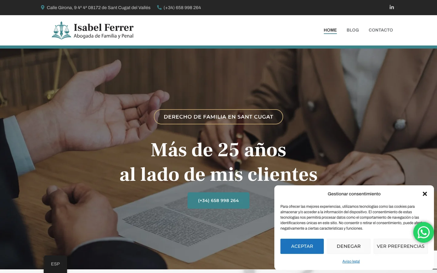 Isabel Ferrer's website, family lawyer, designed by First Day Online
